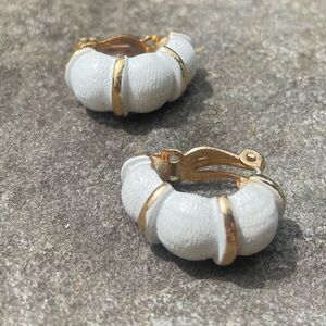 Vintage Napier Gold White Bamboo Hoop Earrings